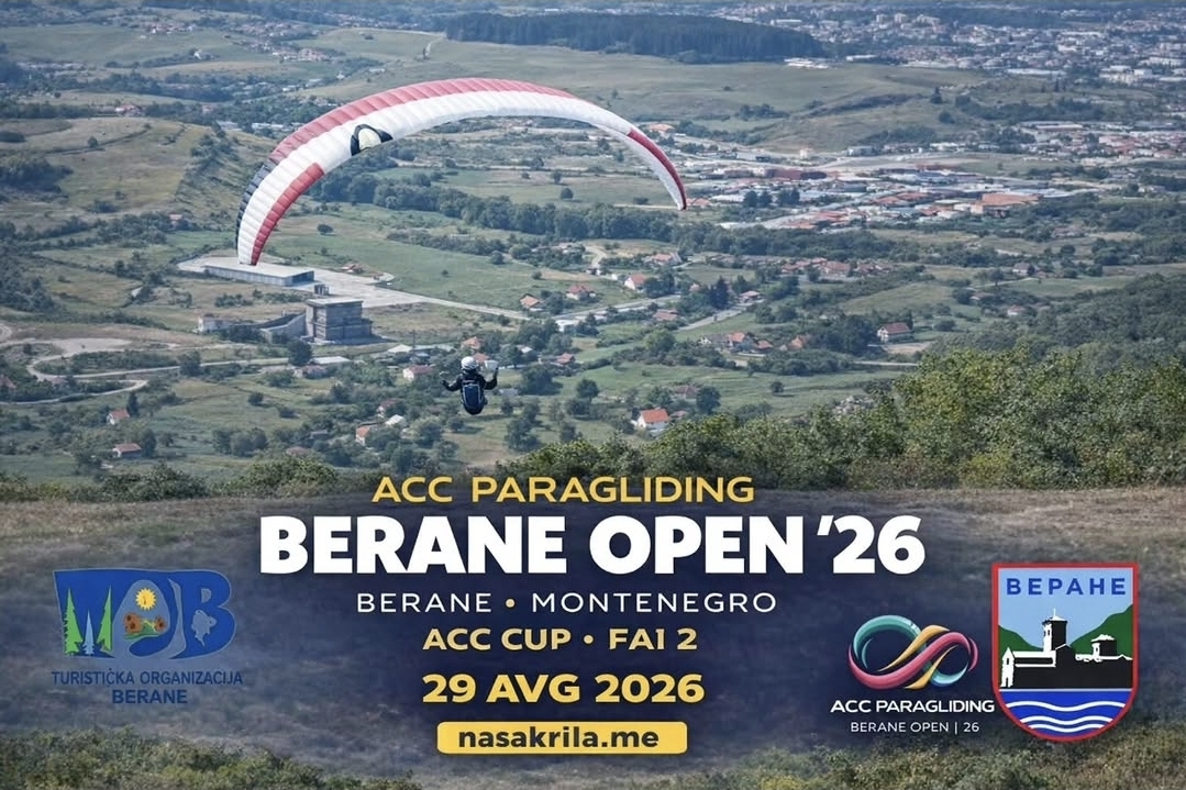 Berane u avgustu okuplja paraglajdere iz regiona: “Berane Open 2026” u kalendaru FAI takmičenja